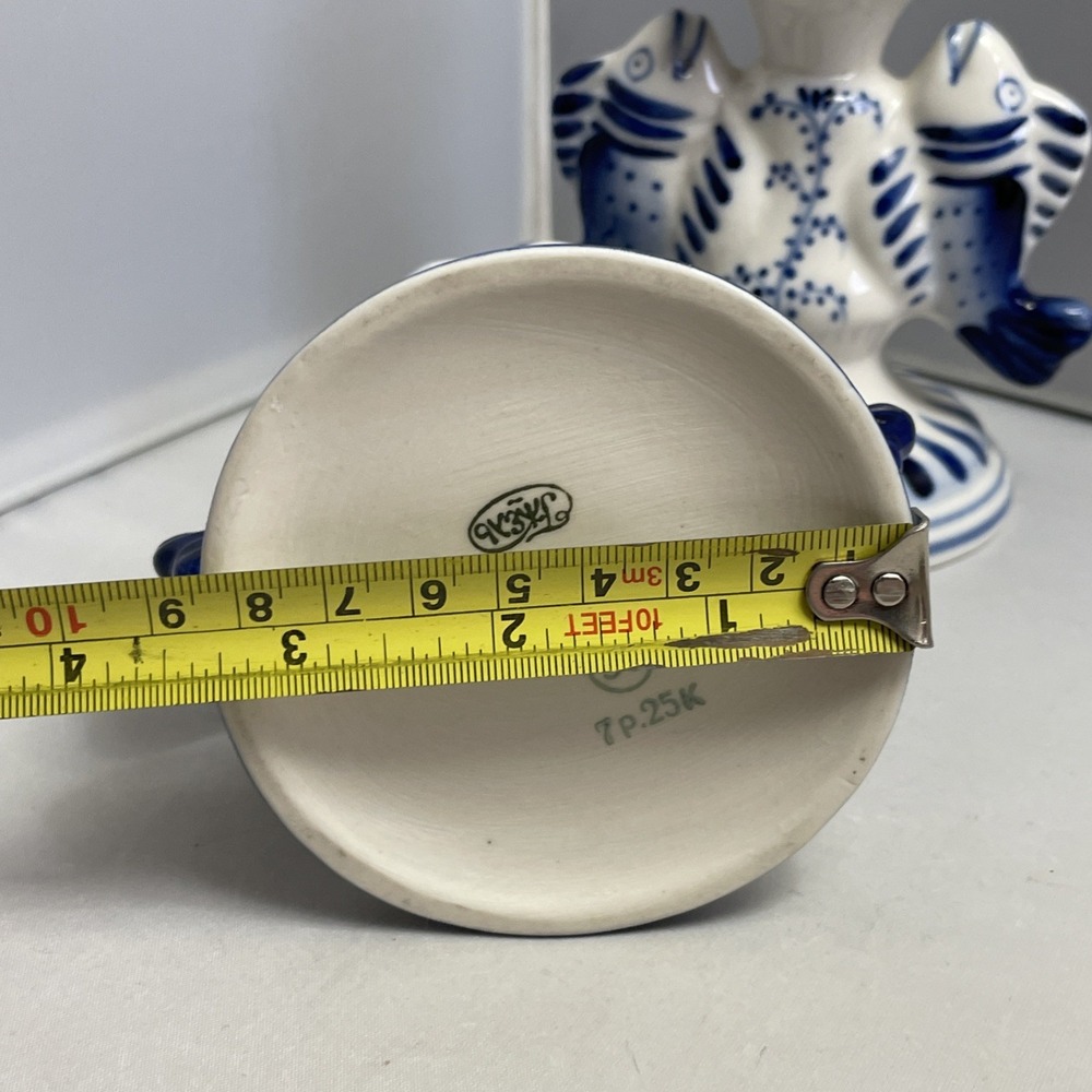 Gzhel Porcelain Russian Candlestick Hand Painted Blue & White Fish Theme Vintage - Picture 12 of 13